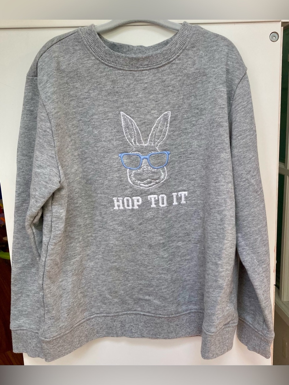Janie and Jack Gray Sweatshirt Top Hop To It Bunny Graphic Size 7